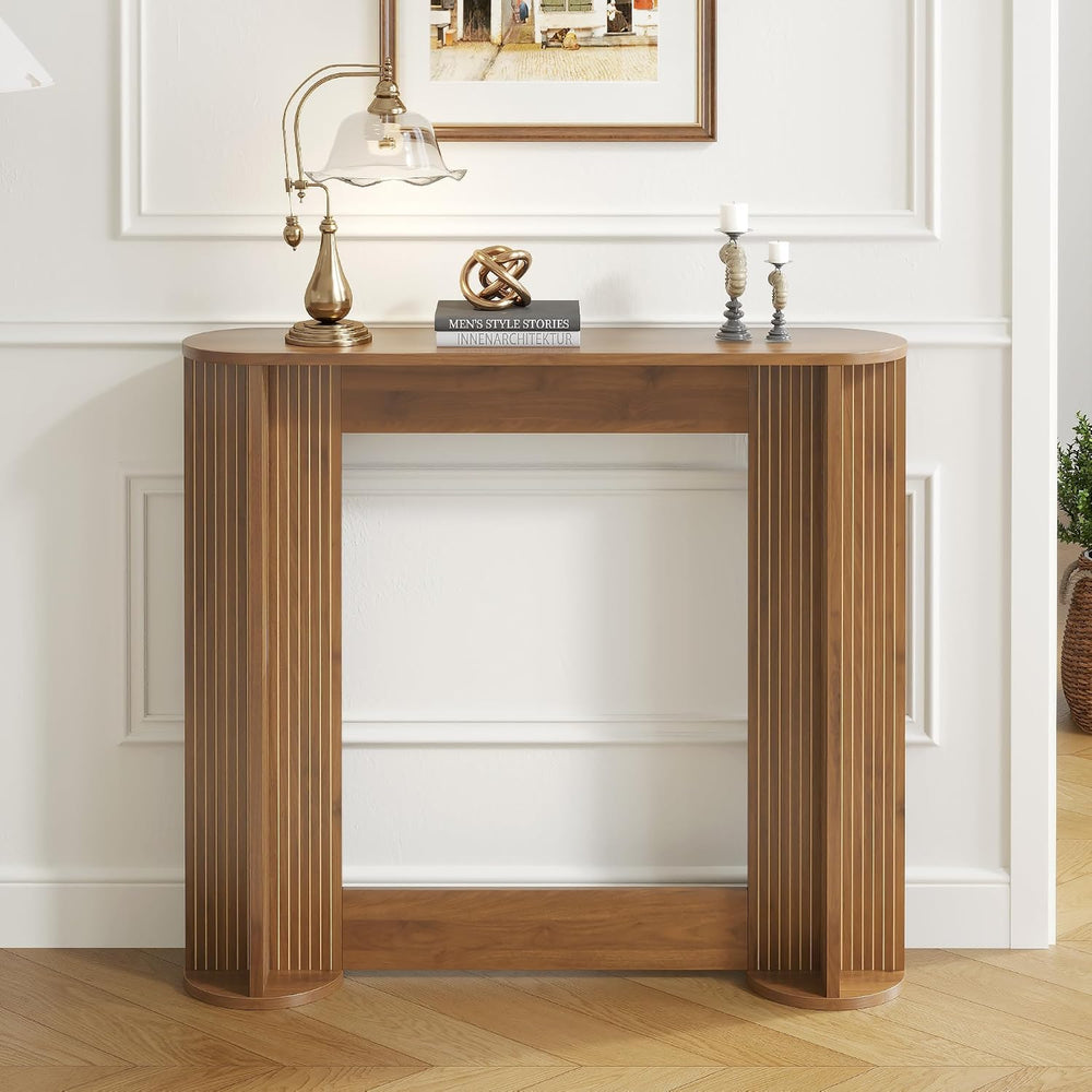 35 Inch Small Narrow Console Table Behind Couch, Mid-Century Modern Fluted Sk...