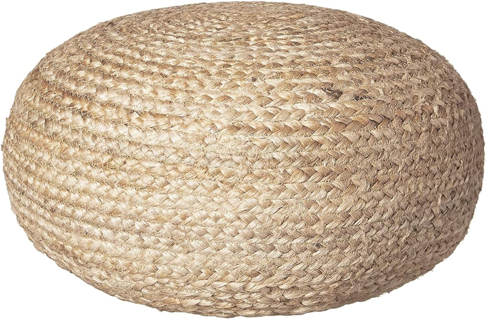 Decor Therapy Round Pouf Ottoman Footrest, Natural Jute Woven, Boho Pouf, Boh...