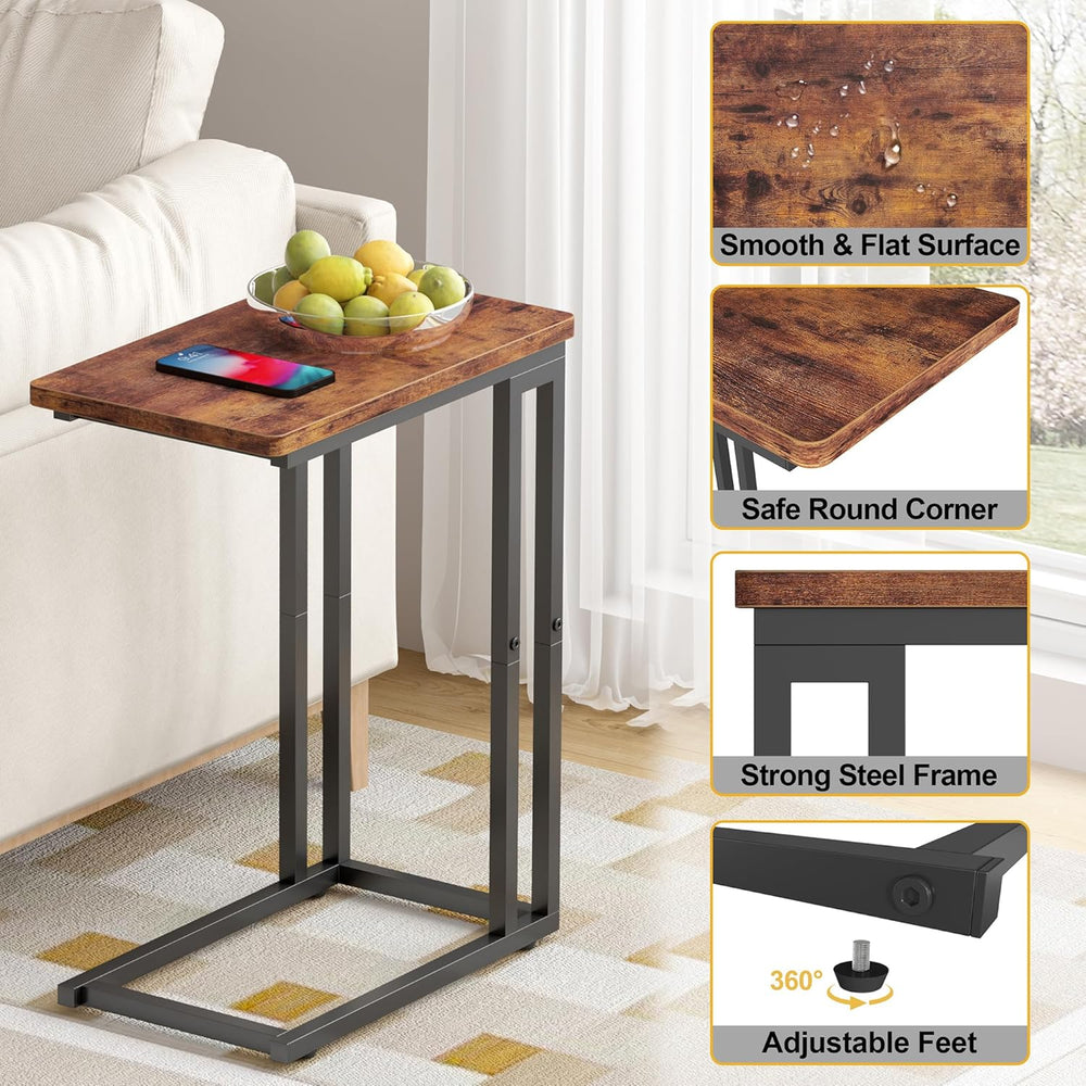 Yusong C Shaped End Table - Slide Under Sofa Couch Bed, Small Table for Small...