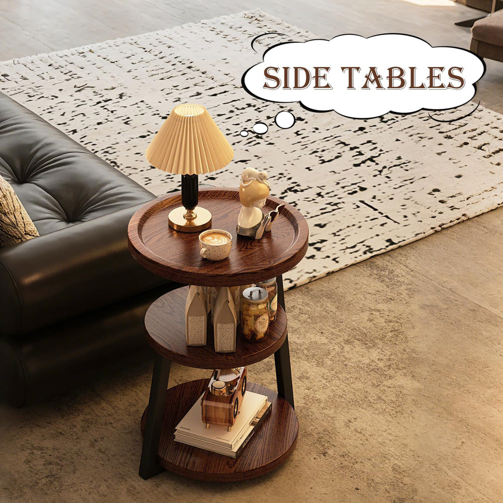 YUNMUARY-Walnut Wood Side Table,Modern Round Bed Tables Bedroom,Circle End Ta...