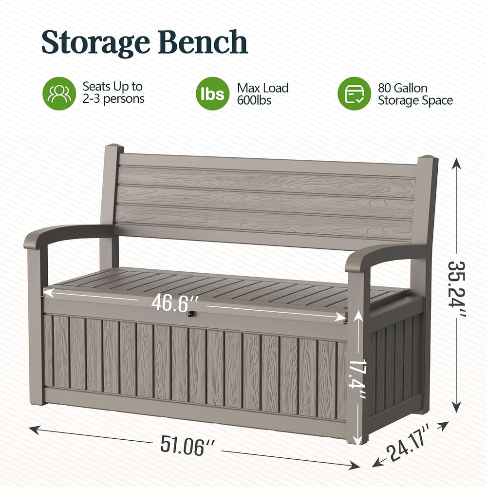Outdoor Bench with Storage, Waterproof Garden Storage Bench, 100 Gallon Locka...