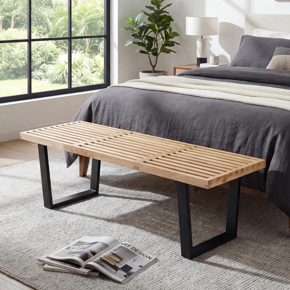 Wooden Dining Bench 55”Industrial Entryway Bench, Modern End of Bed Bench for...