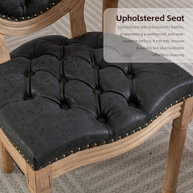 PU Leather Upholstered Dining Chairs Set of 6 French Country Round Back Kitch...