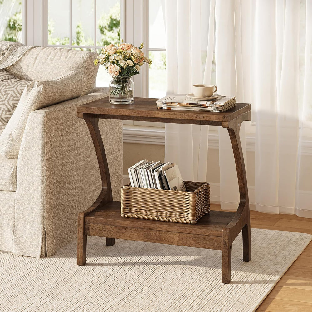 Solid Wood End Table with Storage Shelf, Small Accent Table for Living Room, ...