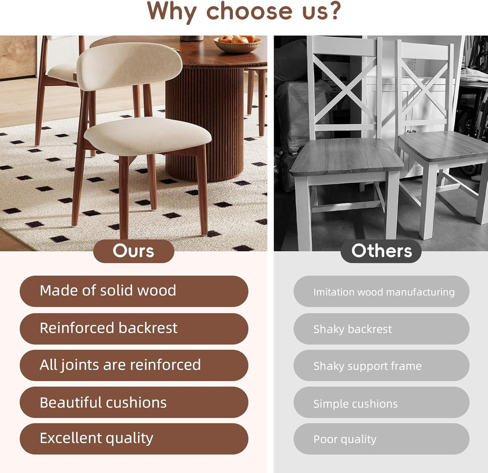 Wood Dining Chairs Set of 2, Modern Kitchen Chair, Upholstered Dining Chair w...