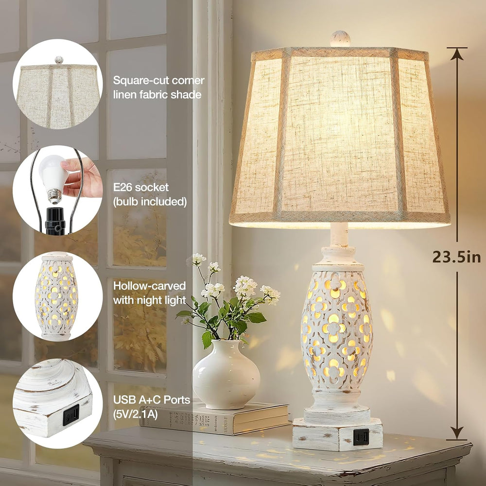 Lamps for Night Stands Set of 2-23.5" Bedside Lamp with USB A+C and Nigh...