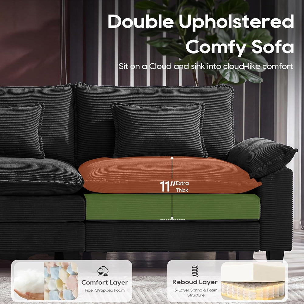 URRED Oversized Modular Sectional Sofa,Solid Black:122" U Shaped | Moder...