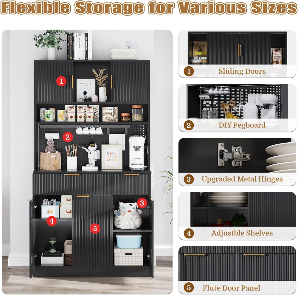 Kitchen Pantry Cabinet with Storage & Pegboard, 71" Tall Hutch Stora...