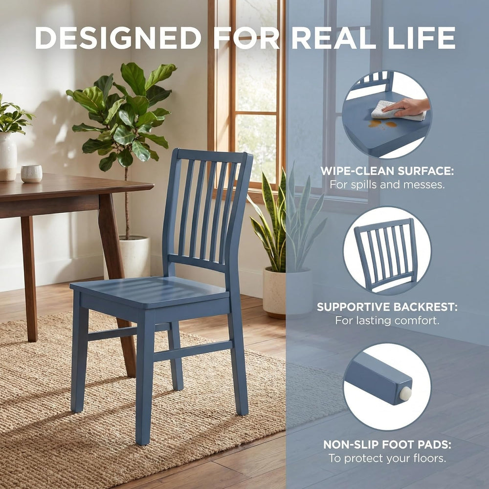 HNY Blue Wood Dining Chairs Set of 4, Farmhouse Kitchen Chairs with High Back...