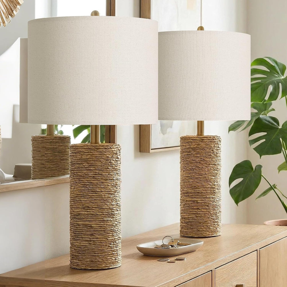 BOBOMOMO Boho Lamps Set of 2, 25.5" Coastal Farmhouse Bedside Lamps, Res...