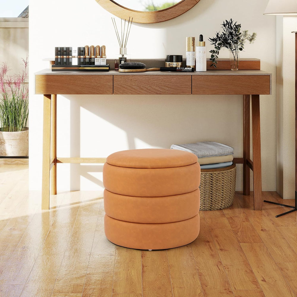 DAGONHIL Round Ottoman with Storage, PU Leather Footrest, Hidden Storage Otto...