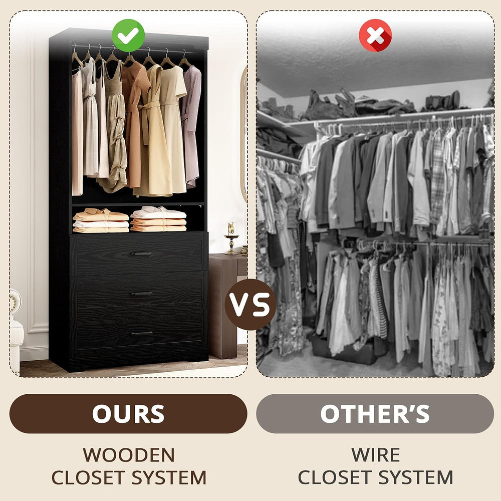 IRONCK Freestanding Closet System with Adjustable Shelves & 3 Drawers | M...