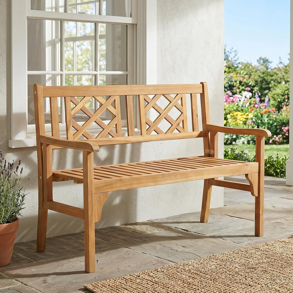 Tangkula Folding Outdoor Wood Garden Bench, Foldable Acacia Wood Patio Bench ...