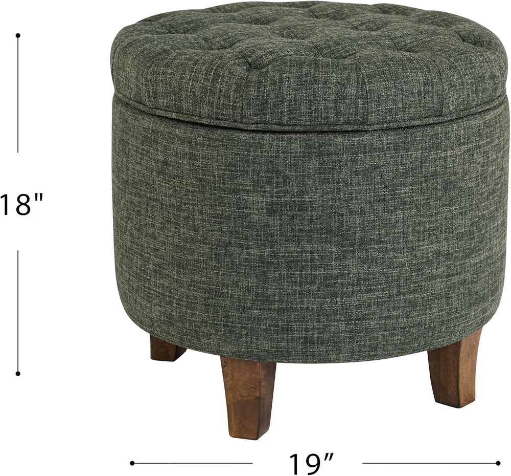 HomePop 19" Button Tufted Round Storage Ottoman - Green Clover Fabric