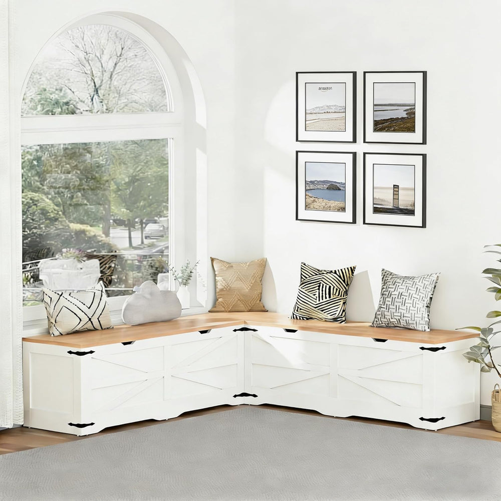 L Shape Kitchen Breakfast Nook Bench, Farmhouse Storage Bench, Backless Corne...