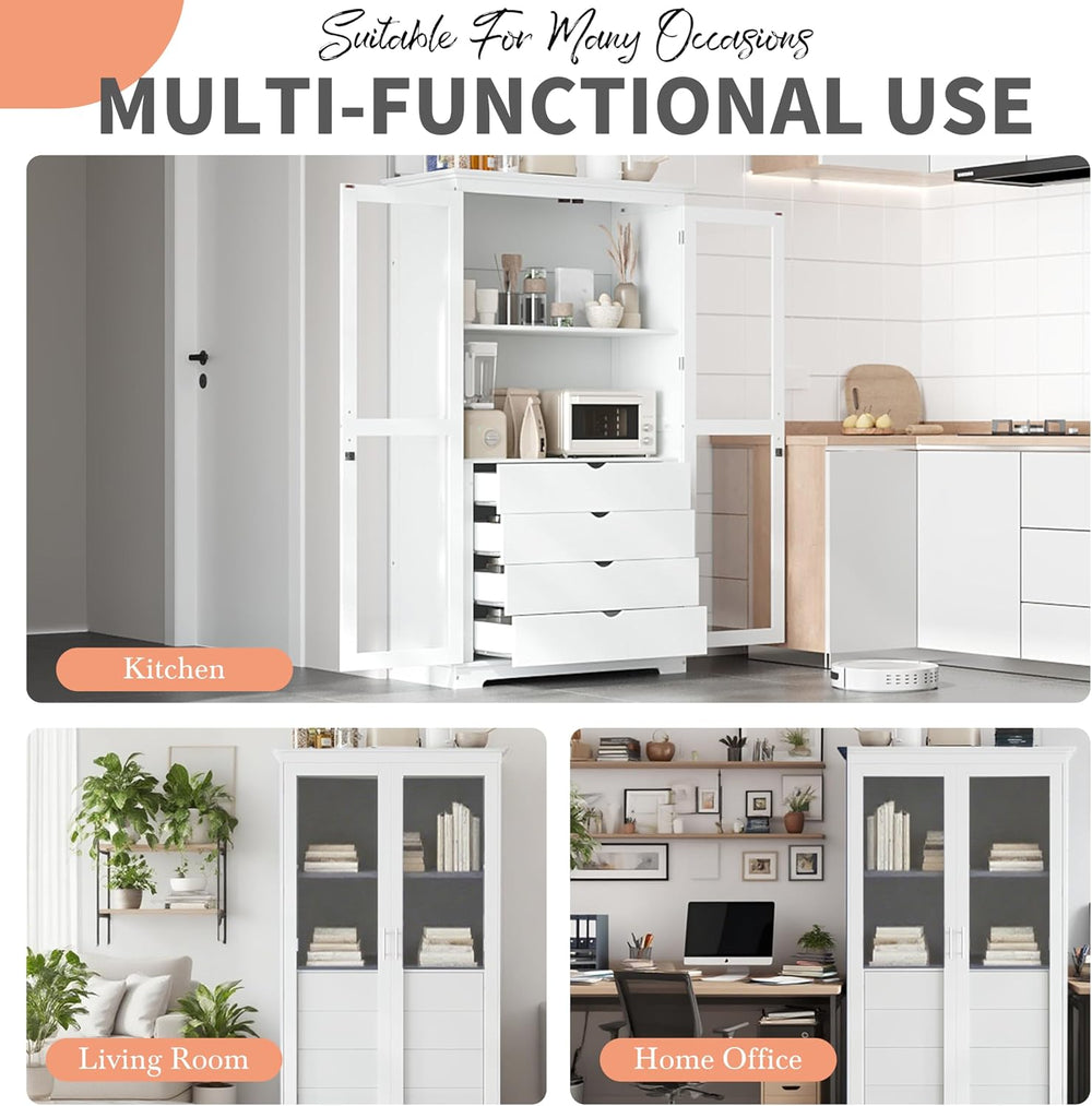 roomfitters 75" Kitchen Pantry, Freestanding Storage Cabinet Display Cab...