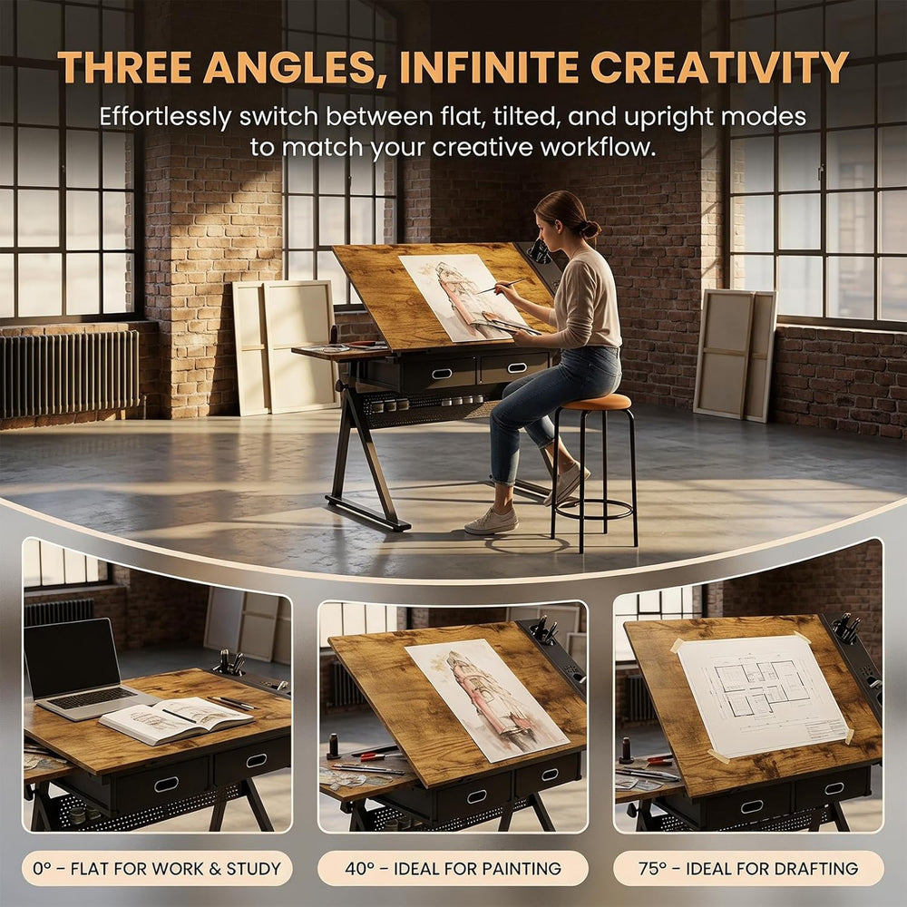 Height Adjustable Drafting Table Drawing Table Artist Desk Tilting Tabletop A...