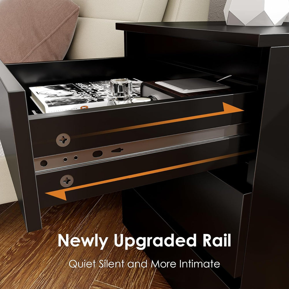 FOTOSOK Nightstands Set of 2, Black Nightstand with 3 Drawers for Bedroom | B...