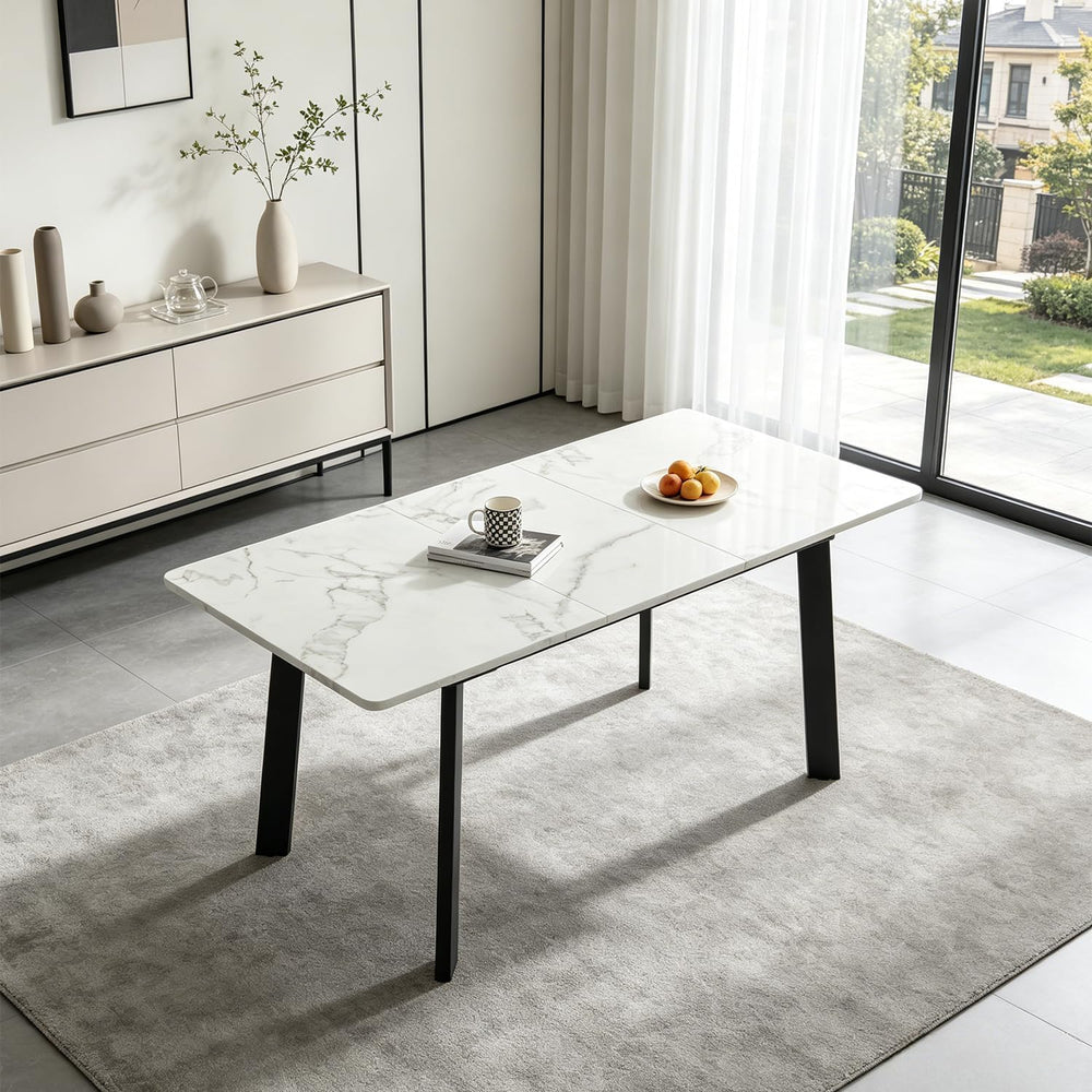 Modern 47.2"-63" Extendable Rectangular Dining Table, White
