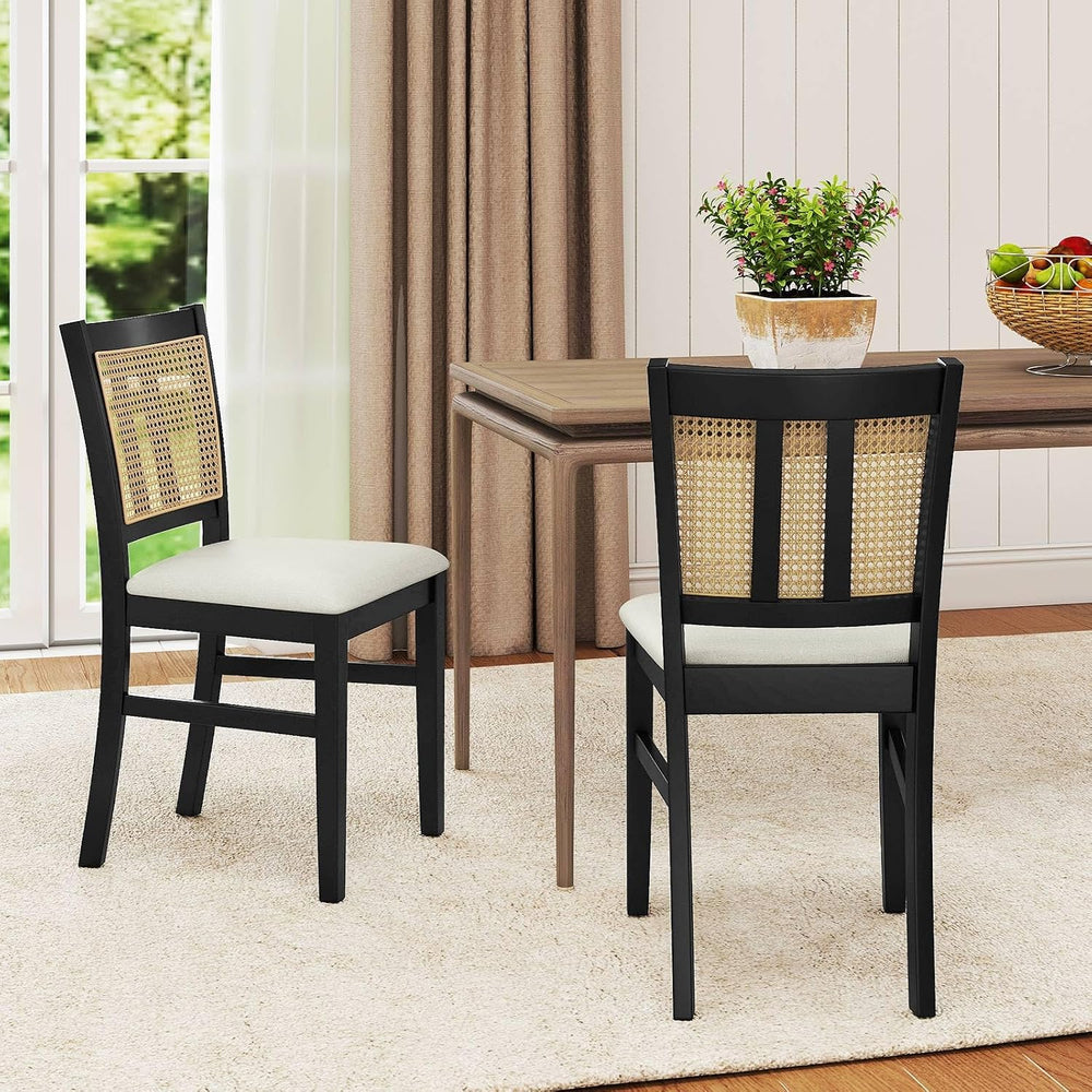 Giantex Rattan Dining Chairs Set of 2, Farmhouse Fabric Upholstered Kitchen C...