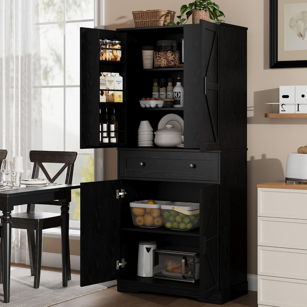 Garvee 71" Kitchen Pantry Cabinet, Barn Door Freestanding Cupboard with ...
