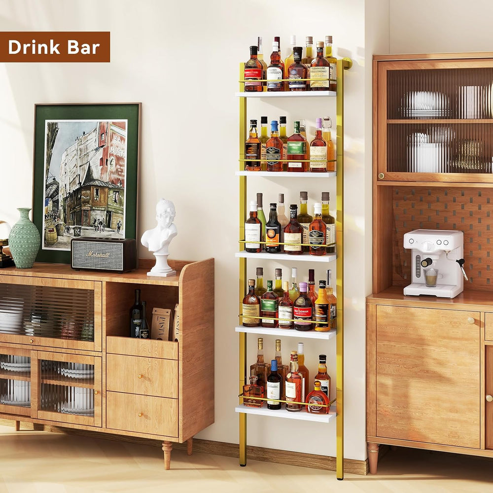 YMYNY 5-Tier Wall Mounted Wine Racks 16.93x7.87x69.68 White & Gold HWR001...
