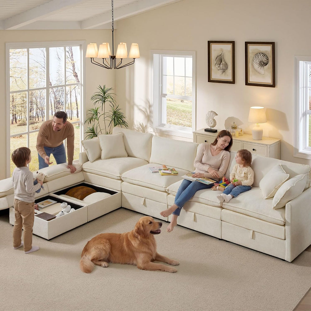 Ihanherry 135” Modular Sectional Sofa with Storage, U Shaped Cloud Couch with...