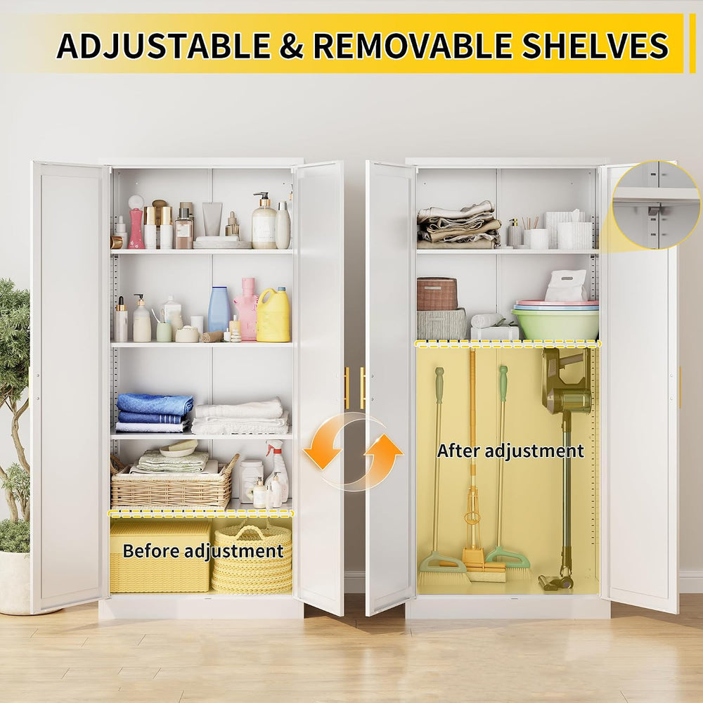 Metal Pantry Cabinet, 71"H x 28"W x 14"D Pantry Cabinets with ...
