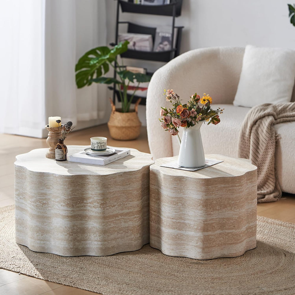 23.6''+26.7'' Set of 2 Faux Mars Pattern Round Coffee Tables,...