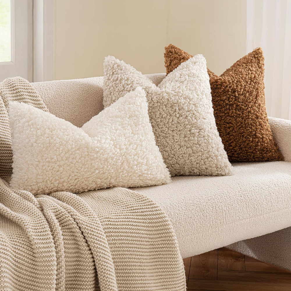 MIULEE Decorative Faux Fur Pillow Covers Euro Sherpa 24x24 Oatmeal