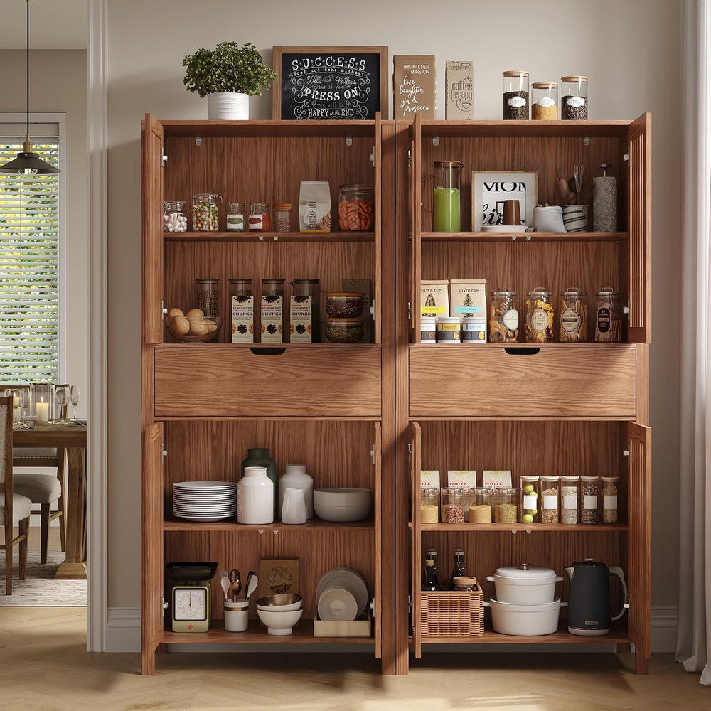 Set of 2 Pantry Cabinet, 69" Tall Freestanding Storage Cabinet with Louv...