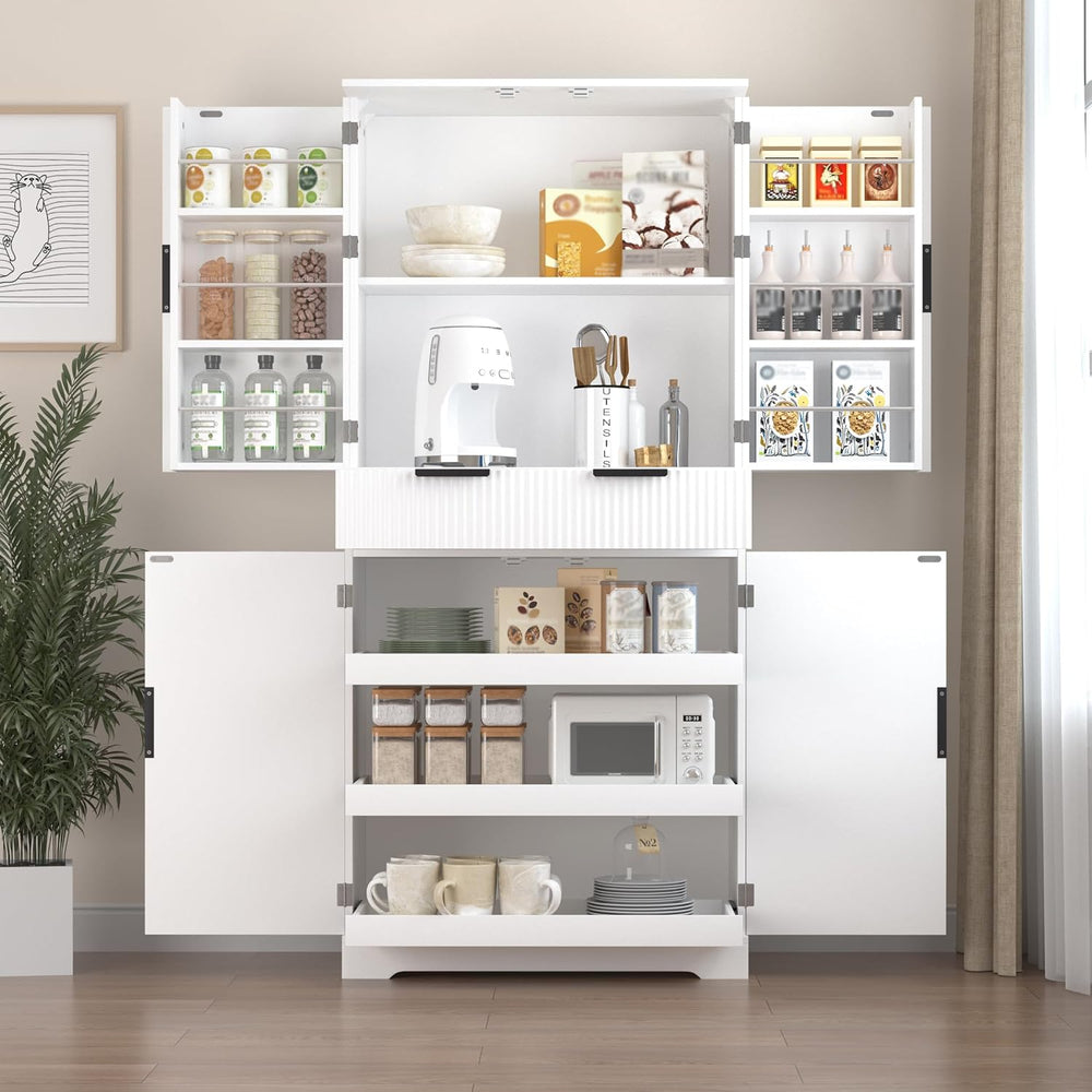 Tall Freestanding Pantry with Grooved Doors – MDF Storage Unit with 3 Pull-Ou...