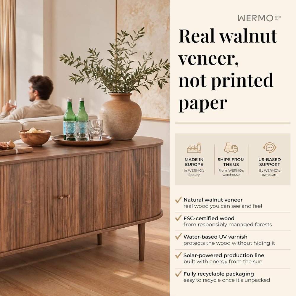 WERMO 71'' Fluted Sideboard Buffet Cabinet with Sliding Doors and Adj...