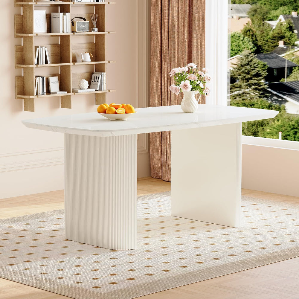 TesNus 67'' White Dining Table for 6, Modern Oval Kitchen Table with ...