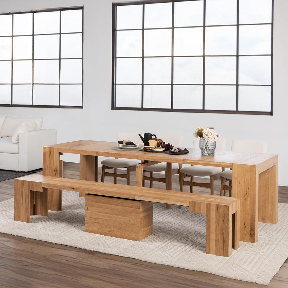 Transformer Table - Extendable Dining Bench, Solid Wood Expandable Seating 1–...
