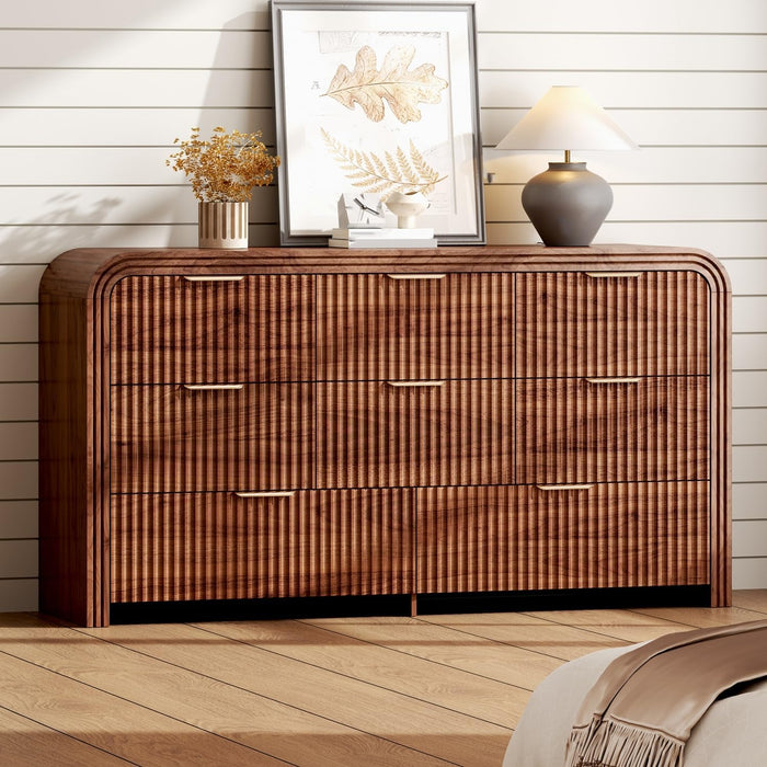 Ieejdn 55.12" Modern Chest of Drawer, 8 Deep Drawers,Clothes Organizer,Large Storage Cabinet for Living Room, Bedroom,Dresser TV Stand, Wood Drawer Organizer for Living Room, Hallway, Tan