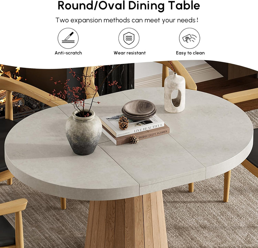 homary Extendable Dining Table for 6 Round to Oval 39"-55", Solid W...