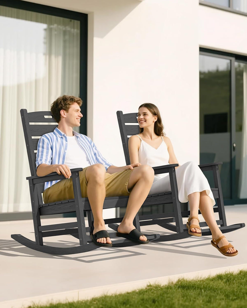 SERWALL Outdoor Rocking Chair Set of 2, Oversized Rocking Chair with Footboar...