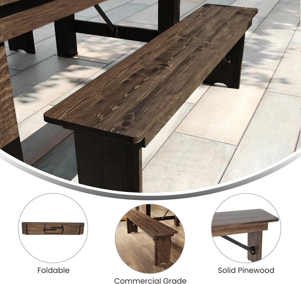 Flash Furniture Hercules 60x12 in Commercial Folding Bench, Rustic | Foldable...