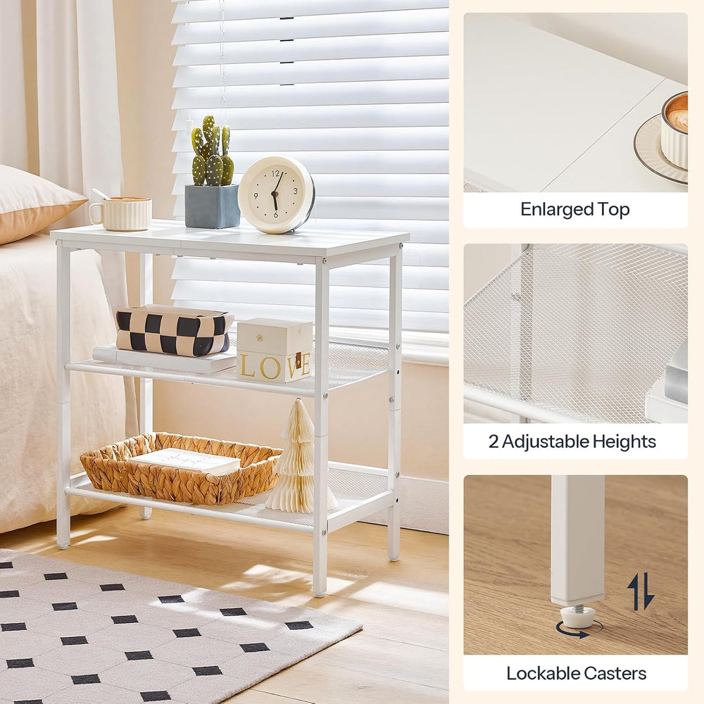 HOOBRO End Table, 3-Tier Narrow Side Table, Nightstand with 2 Flat or Slant A...