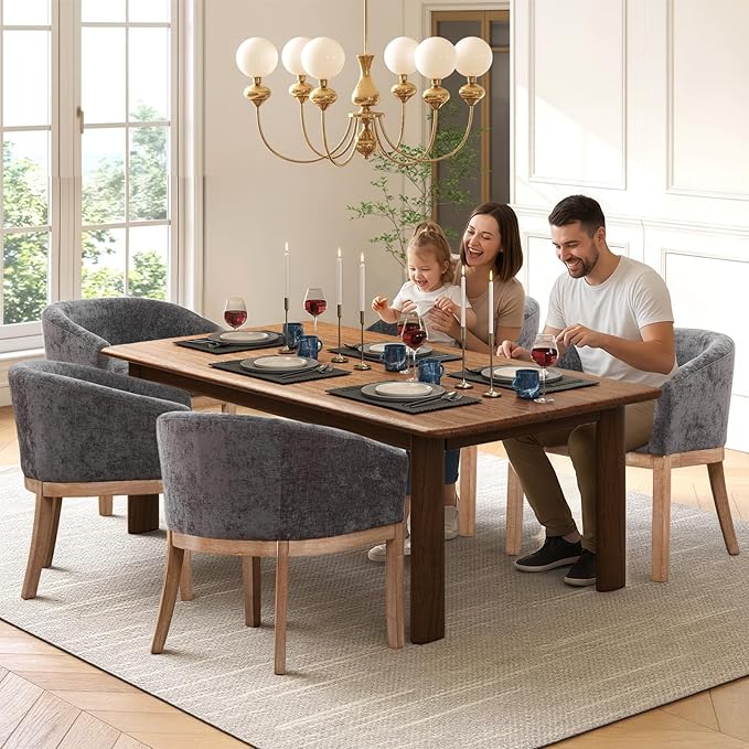 SoarFlash Mid Century Modern Upholstered Barrel Dining Chairs Set of 4, Farmh...
