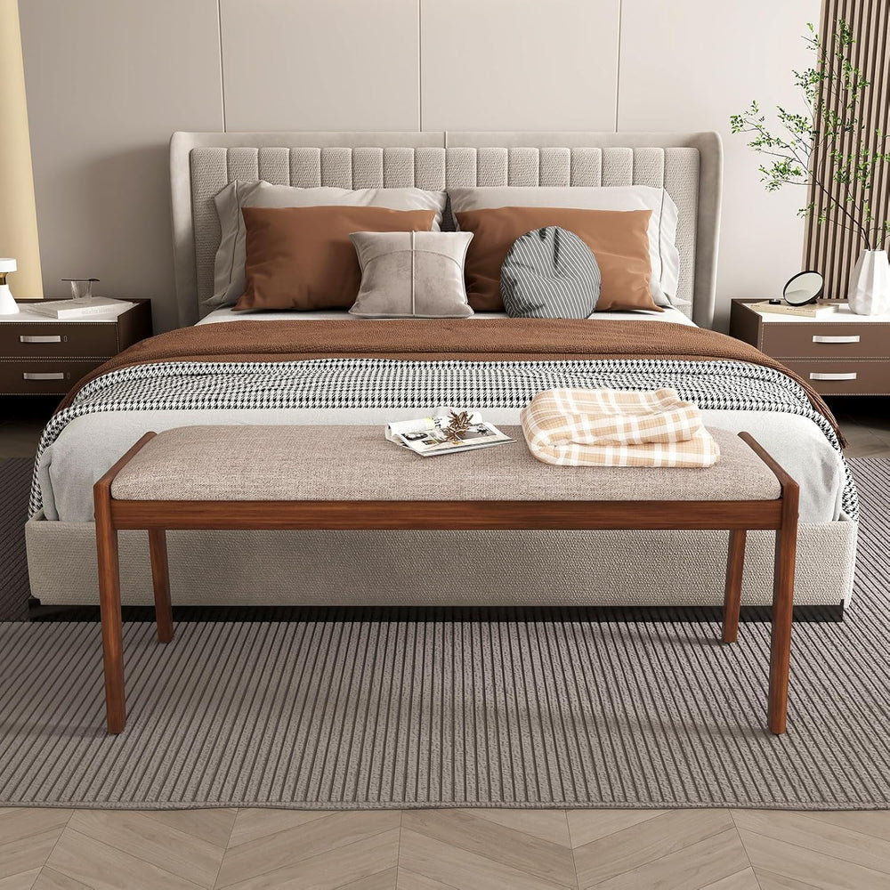 Giantex 45" Upholstered Entryway Bench with Rubber Wood Legs & Fabri...