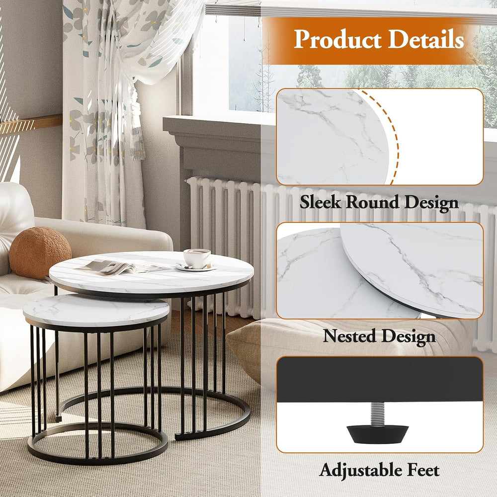 Garden 4 you Coffee Table Faux Marble Nesting Table for Small Place 2 Sets Mo...