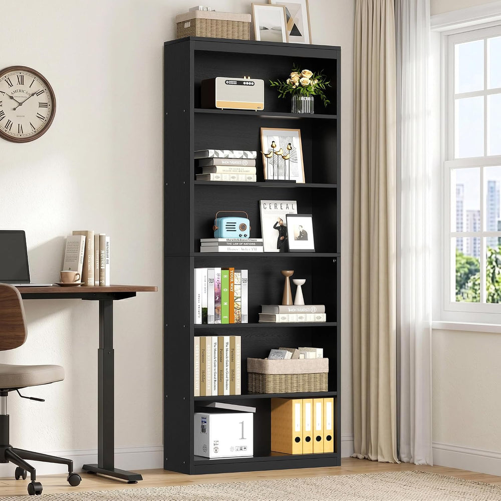 Vongrasig 71" H Tall Bookshelf, Modern Wood Display Bookcase, Black