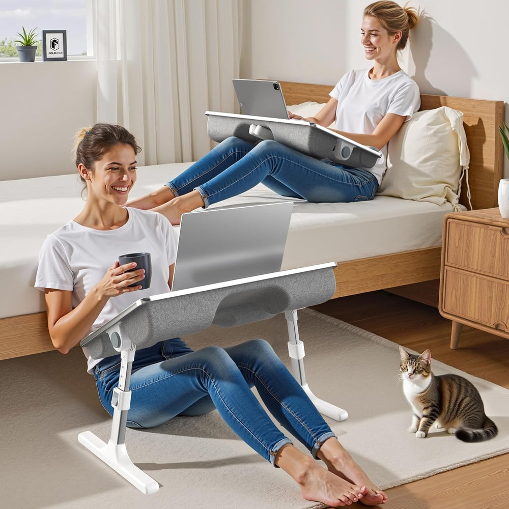 FoldWise 2-in-1 Bed & Lap Desk with Soft Cushion, Adjustable Height &...