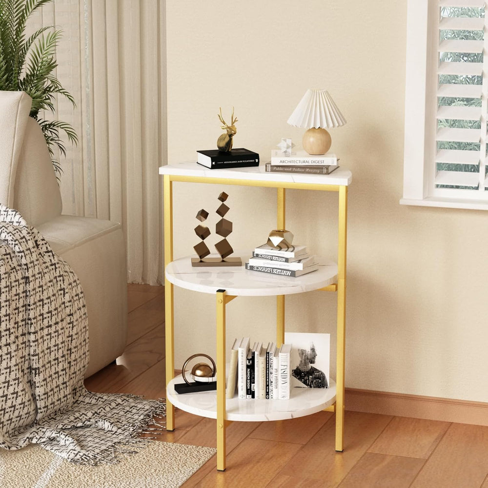 AWQM Marble Side End Table Set, 3-Tier Sofa Side Table, Small Round Coffee, T...
