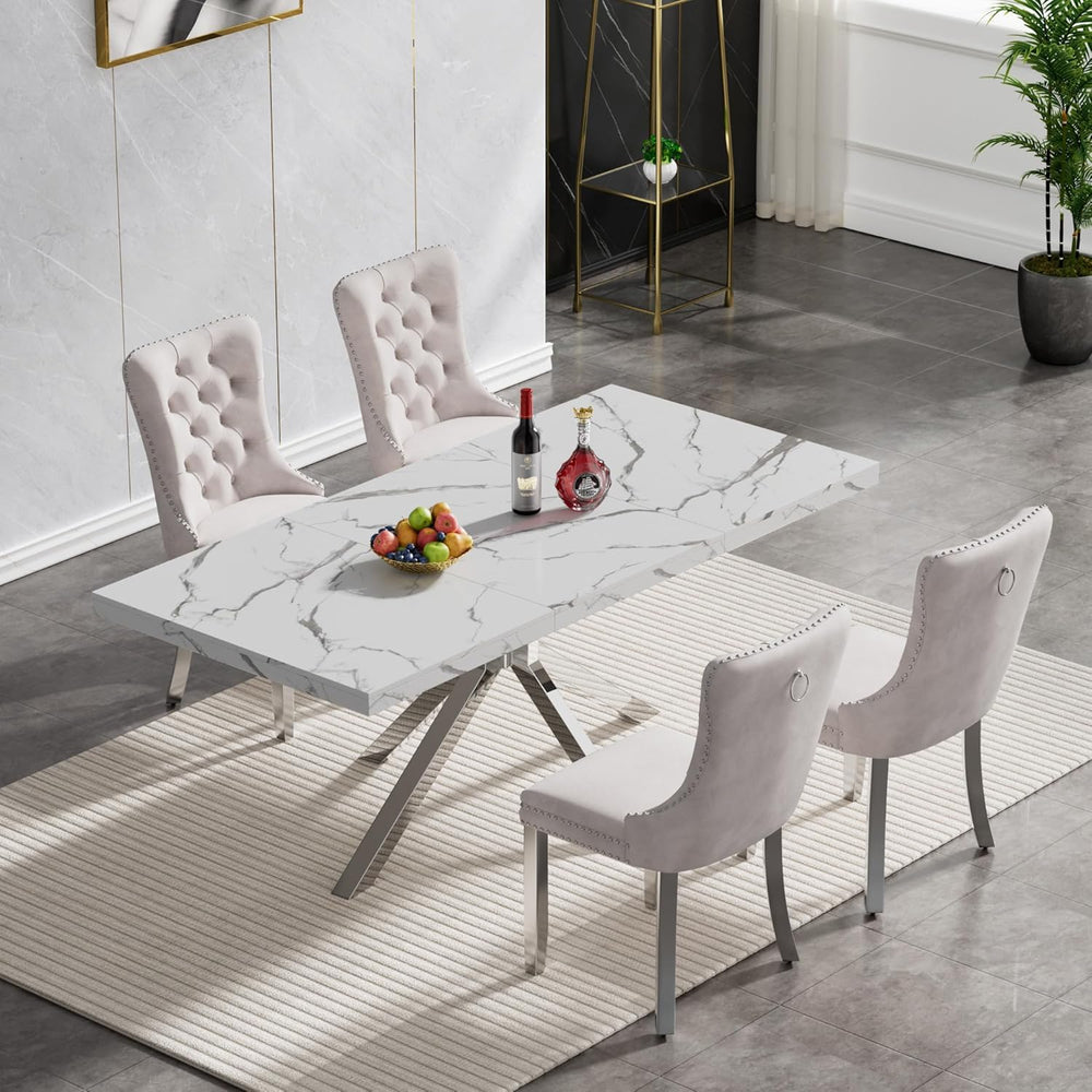 Marble Dining Table for 4 6, 70.8 Inch Rectangular Dining Room Kitchen Tables...