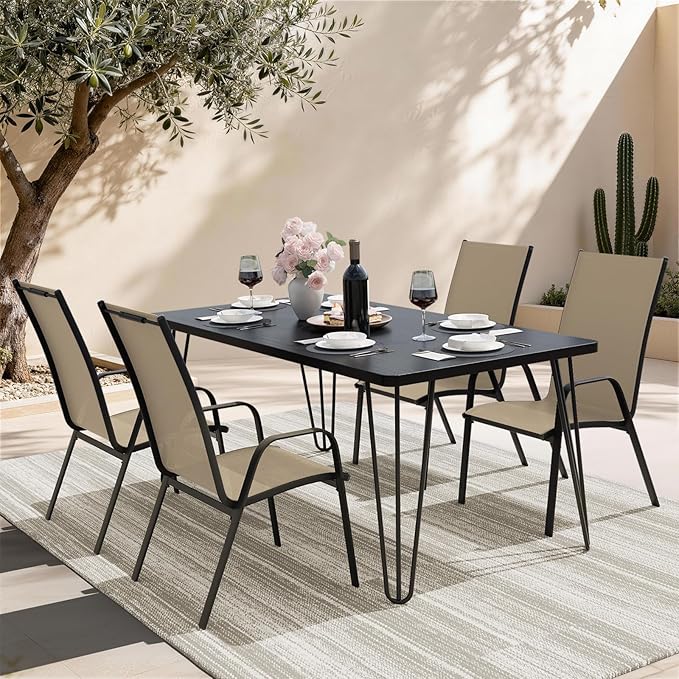 JEAREY Patio Dining Chairs Set of 4, Outdoor Stackable Dining Furniture Set, ...