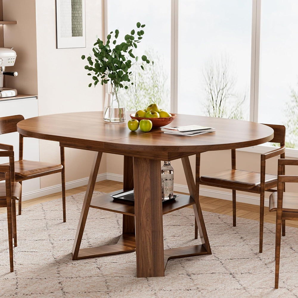43.3in-59in Extendable Round Dining Table for 4-6,Modern Kitchen Oval Dining ...