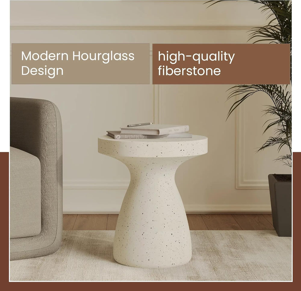 LeisureMod Wisp 16" Modern Wide Round Fiberstone Hourglass Design Side T...